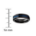 thumbnail image 3 of Men's Tungsten Wedding Band Black Ring Grooved Center Blue 6MM, 3 of 4