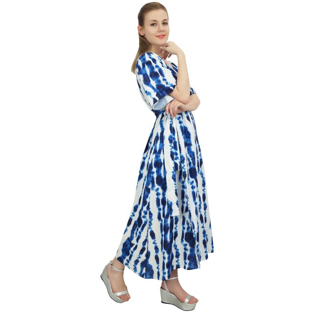 Bimba Women Printed Full Length Rayon Long Cover Up With Side Slit Cut Dress - 28