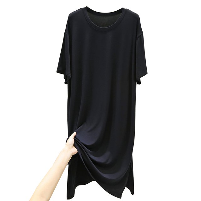 FAIWAD Robe Tunique pour Femme Grande Taille Décontractée à Manches Courtes, Robe T-Shirt Ample avec Fente Latérale, Robes Midi Amples