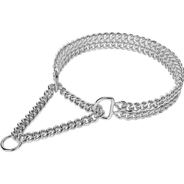 GHSDFBB Silver Dog Chain Collar Stainless Steel Silver Dog Collar Adjustable Walking, Metal Cuban Link Dog Collar Chew Proof Double Row Chain Dog Collar for Large Small Medium Dogs