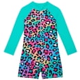 thumbnail image 1 of PMVFHDE Girls Long Sleeve UPF 50+ Rashguard Swimsuit With Matching Hairband Zipper Beach Bathing Suit Sky Blue,4-5 Years, 1 of 9
