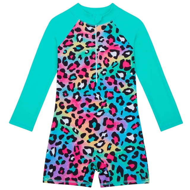 PMVFHDE Girls Long Sleeve UPF 50+ Rashguard Swimsuit With Matching Hairband Zipper Beach Bathing Suit Sky Blue,4-5 Years