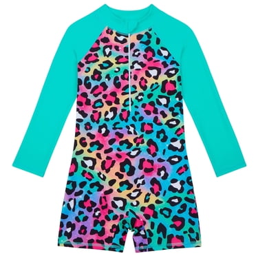 PMVFHDE Girls Swimsuit With Matching Hairband UPF 50+ Long Sleeve Bathing Suit Zipper Beach Rashguard Swimwear High Waisted Swimsuits for Girl Sky Blue,8-9 Years