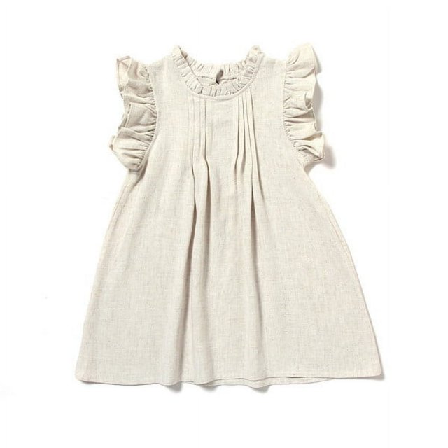 Toddler Kid Girls Solid Color Princess Dresses Sweet Ruffle Crew Neck Sleeveless Sundress Casual Clothes