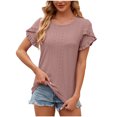 thumbnail image 1 of AherBiu Womens Tops Eyelet Embroidery Loose Casual Crewneck Ruffle Sleeve Summer Boho Shirts Tunics, 1 of 7