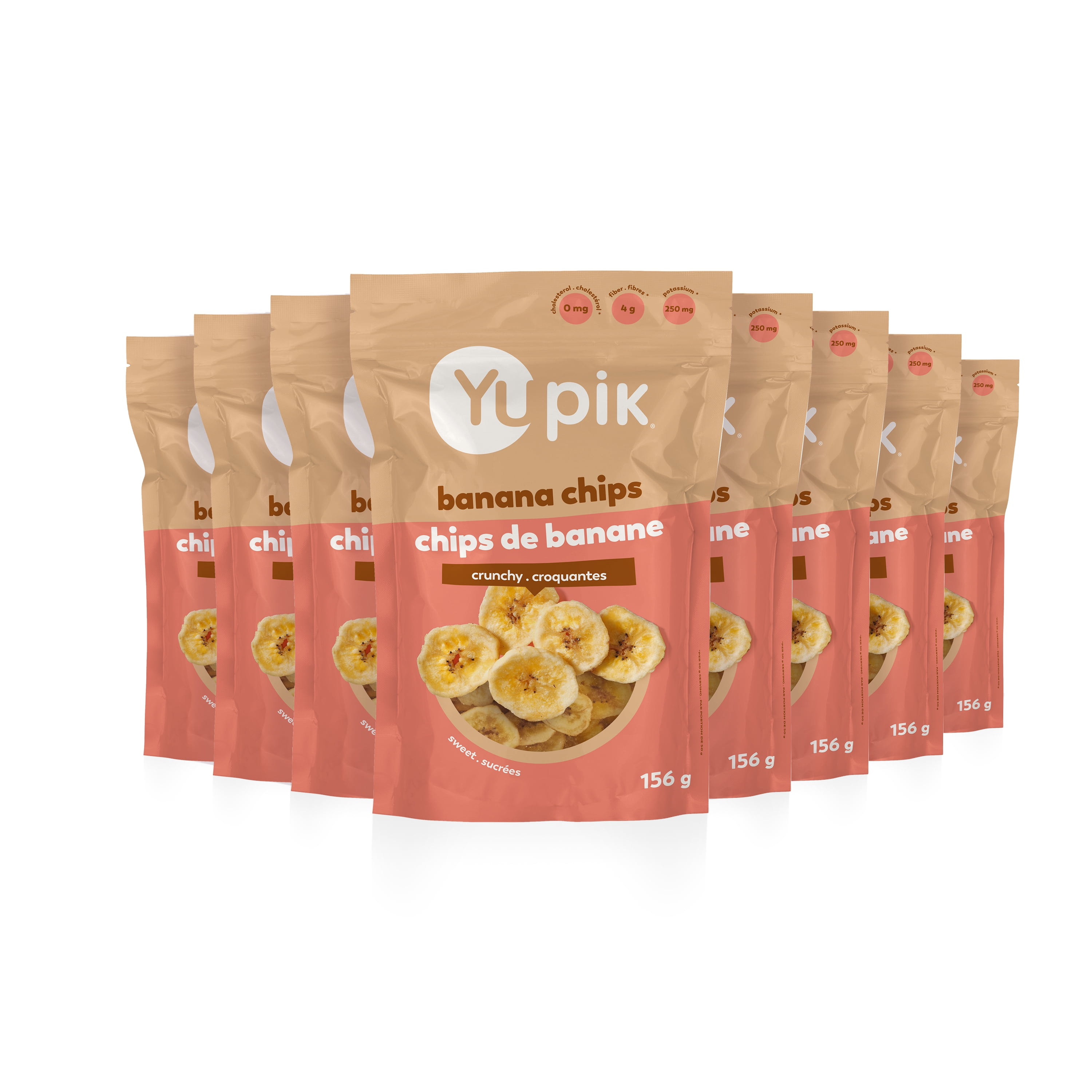 Yupik Sweetened Banana Chips, Gluten-Free, Kosher, High-Quality Dried Fruits, Sweet Crunchy Snacks, Lightly Sweetened Dried Banana Slices, Healthy Snacks, 8 Count, 156 g