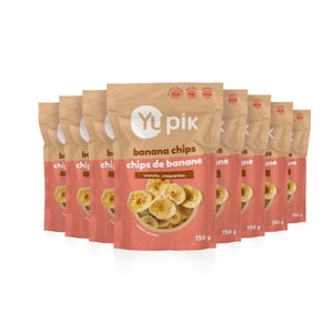 Yupik Sweetened Banana Chips, Gluten-Free, Kosher, High-Quality Dried Fruits, Sweet Crunchy Snacks, Lightly Sweetened Dried Banana Slices, Healthy Snacks, 8 Count, 156 g