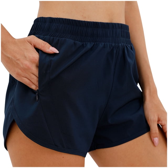 Yuyuzo Womens Workout Shorts High Waisted Athletic Running Active Sweat Shorts with Zipper Pockets