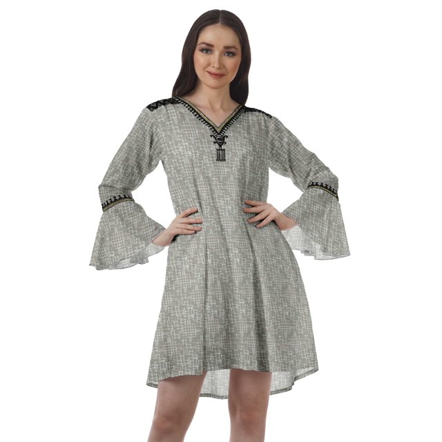 Moomaya Robes Mini Imprimées à Col en V pour Femmes Manches à Volants Robes de Plage pour Femmes