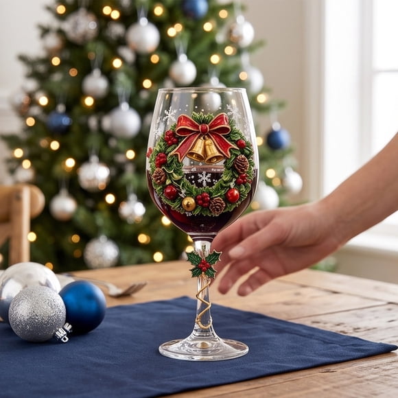 Ltvvegg Christmas Gifts Christmas Wine Glasses, 7 in Elegant Stemmed Drinking Glasses for Christmas Party Wedding Entertaining Table Decorations