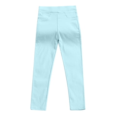 Girls' Skinny Fitted Pull On Jeggings Toddler Baby Girls Candy Color Solid Color Basic Leggings Casual Kids Tight Pants Blue 7-8 Years