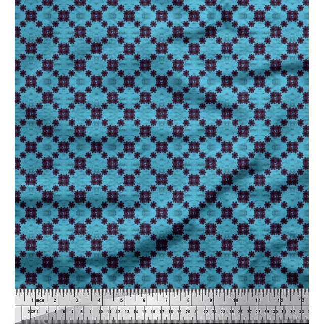 Soimoi Rayon Fabric Check & Floral Artistic Print Fabric by the Yard 56 Inch Wide