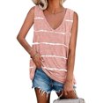 thumbnail image 1 of MAWCLOS T-shirt pour Femme à Col en V T-Shirts Débardeurs Sans Manches Hauts Basiques d'Été à Rayures Imprimées Haut Rose G, 1 of 2