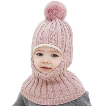 PMVFHDE Clearance Hats And Gloves for Boys Baby Winter Hat Scarf Toddler Hats Girl Boy With Neck Warmer Pompom For Kids Knit Warm Earflap Hood Caps,Pink