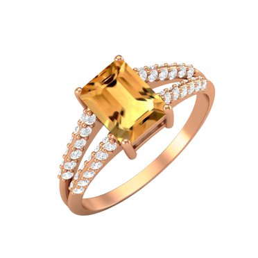 Bague Solitaire pour Femme en Citrine Taille Émeraude 7x5 mm en Argent Sterling 925 Plaqué Rose