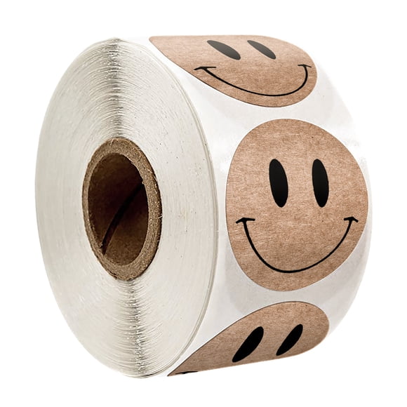 1 inch 500 pcs Per Roll Kraft Smiley Face Sticker Easy Carried Incentive Reward Sticker Supplies for Teachers and Mothers