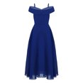 thumbnail image 2 of Oyolan Robe en Mousseline à Épaules Dénudées pour Fille, Bretelles Spaghetti, Ligne A, Robe de Demoiselle d'Honneur pour Mariage, Robe de Bal Formelle, Bleu, 10, 2 of 6