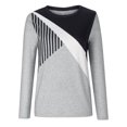 thumbnail image 4 of IROINID Liquidation Hauts Grande Taille pour Femmes Col Rond Couture Contraste Couleur Manches Longues T-shirt Blouse, Gris, 4 of 6