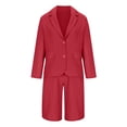 thumbnail image 4 of Mikilon Ensemble Élégant pour Femmes 2 Pcs Couleur Unie Coton Lin Ensemble Décontracté Haut à Manches Longues Chemise + Short Rouge G, 4 of 6