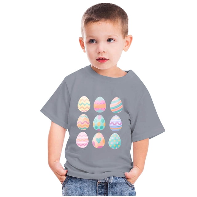 EGNMCR Blouses à Manches Courtes Col Rond & Chemises Enfants Garçons Filles Mode Pâques Œufs de Pâques Imprimé Col Rond Imprimé Haut à Manches Courtes Fille Blouse