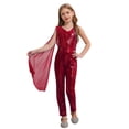 thumbnail image 1 of Kaerm Combinaison Short à Paillettes pour Fillette Sans Manches Tenue de Danse Bal une Pièce Justaucorps pour Fête Bourgogne 14, 1 of 5