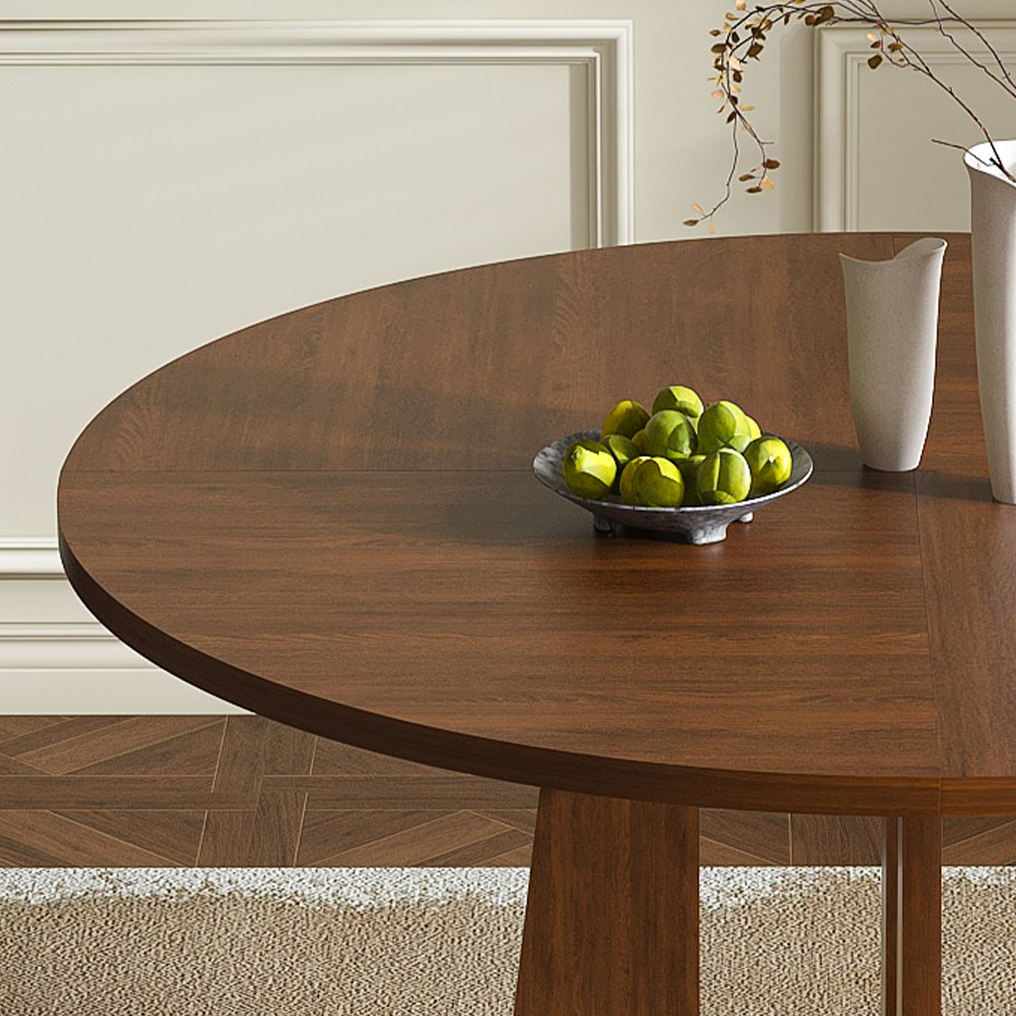Noble House 47" Round Dining Table for 4,Farmhouse MDF Circle Table with Wood Grain Finish,Walnut
