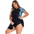 thumbnail image 4 of Haitryli Women Plus Size One Piece Swimsuit Short Sleeve Rash Guard Swimming Dress Modest Beach Bathing Suit Blue XL, 4 of 7