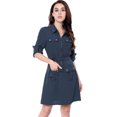 thumbnail image 1 of INSPIRE CHIC Robe-Chemise à Manches Roulées à Multiples Poches avec Ceinture pour Femme, 1 of 6