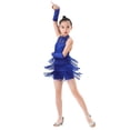 thumbnail image 1 of GDREDA Girls Performance Latin Dance Jumpsuit Training Fringe Skirt Competition Girls Jumpers and Rompers Blue,10-12 Years, 1 of 4