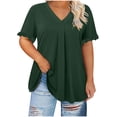 thumbnail image 1 of Chbgutlmr Womens Shirts Plus Size V Neck Ruffle Short Sleeve Ruched Blouse Loose Comfy Summer Casual Tops, 1 of 7