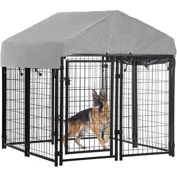 BestPet Heavy-Duty Welded Wire Dog Kennel 4'x4'x4.3', Roof & Water-Resistant Cover, Outdoor Pet Playpen for Small to Large Dogs, Black