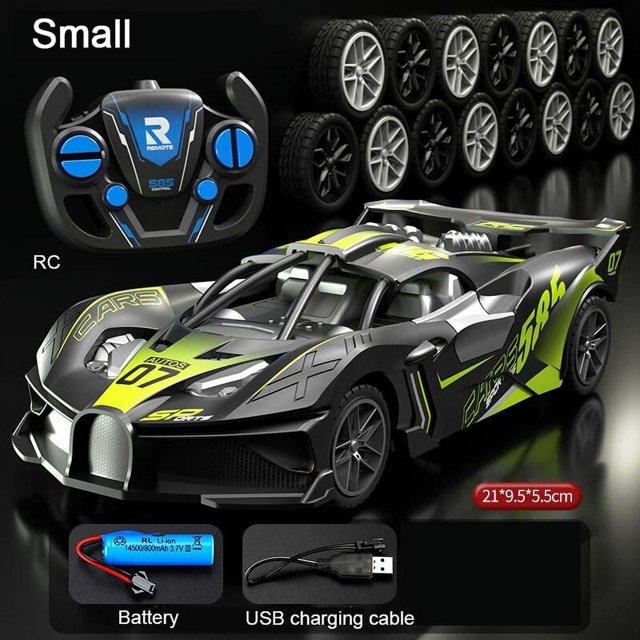 Voiture de Sport RC 4WD à Grande Vitesse, Mini Modèle Réduit Télécommandé Vert au design Épuré, Doté de Fonctions de Course de Dérive comme l'Avant, l'Arrière et le Virage. Inclut une Télécommande Compacte, une Pile rechargeable 3,7 V 800 mAh, un Câble de Chargement USB et des Roues de Rechange. Ce Jouet Télécommandé Est Idéal pour les Enfants de 3 Ans et Plus, Mesurant Environ 21x9,5x5,5 cm.