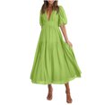 thumbnail image 2 of LOVZFMLL Robe Longue Décontractée pour Femme à Manches Bouffantes, Col en V, Vert Menthe, m, 2 of 9