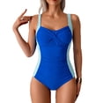 thumbnail image 1 of Moxiu Women's Tummy Control Push Up One-Piece Swimsuit Ruched Color Block Slimming Beach Swimwear Blue,S, 1 of 7