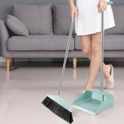 AHMT Broom and Dustpan Set for Home, Broom and Dustpan Combo for Office, Long Handle Broom with Upright Standing Dust pan,Indoor&Outdoor Sweeping (Blue)