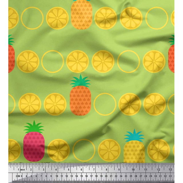 Soimoi Tissu en Rayonne Vert Imprimé Tranches de Pin et Citron au Mètre 56 Pouces de Large