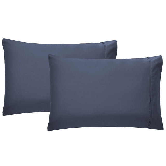 California Design Den 100% Cotton Pillowcases, set of 2 in a deep blue colour, featuring a luxurious 400 thread count sateen weave. These standard-size pillowcases measure 53cm W x 81cm L and are crafted from long-staple cotton for a soft, breathable, and durable finish. Certified STANDARD 100 by OEKO-TEX®, they are eco-friendly and tested for harmful substances. Ideal for matching with 400 thread count sheets for a cohesive bedding set.