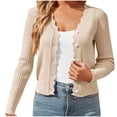 thumbnail image 2 of AherBiu Cropped Cardigan for Women Trendy Long Sleeve Button down Knit Sweater Open Front Casual Cardigans, 2 of 6