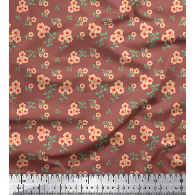 Soimoi Modal Satin Fabric Leaves & Flower Floral Printed Fabric 1 Yard 42 Inch Wide