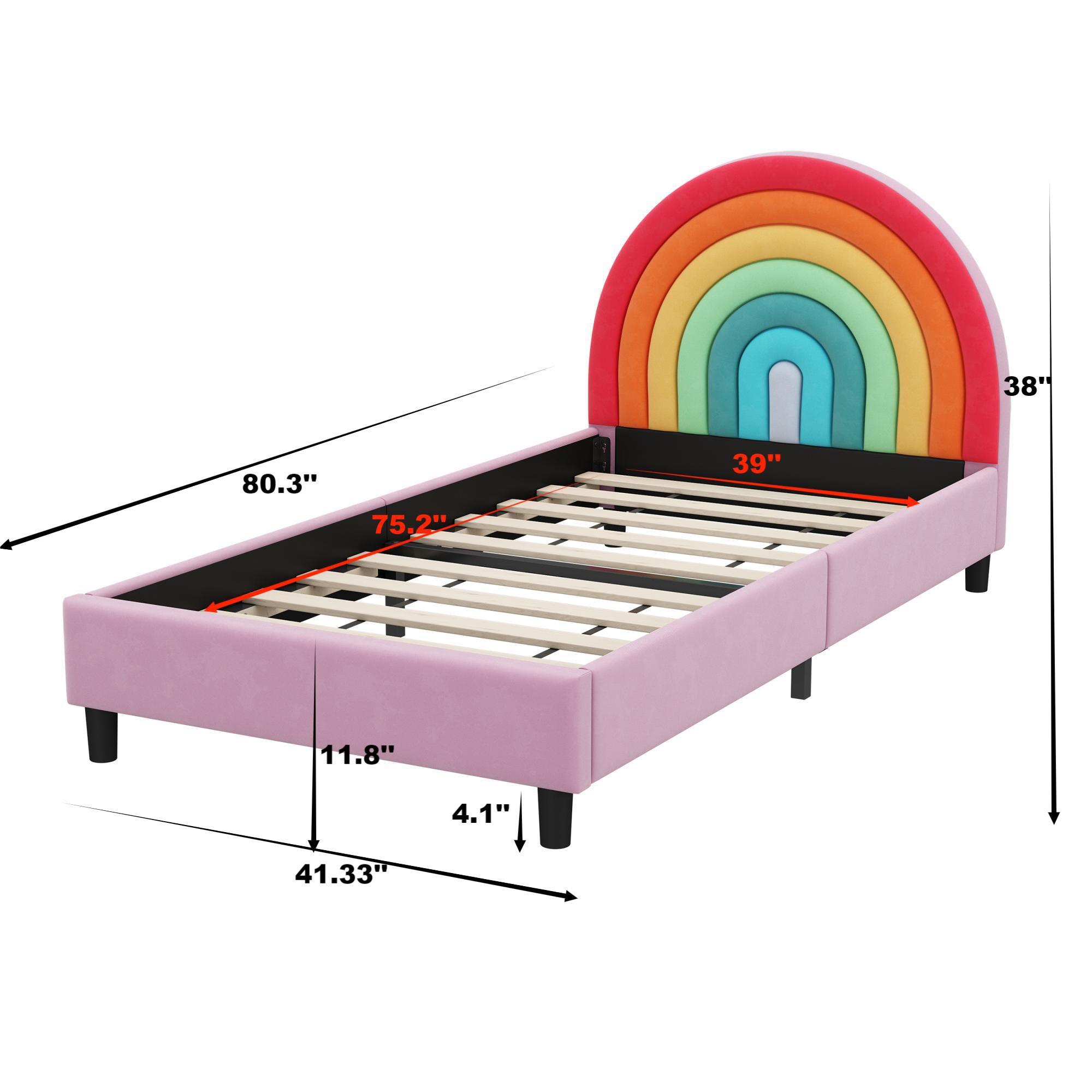 Lit plateforme double capitonné Noble House, motif basketball, style sport, orange, pour garçons, filles et adolescents