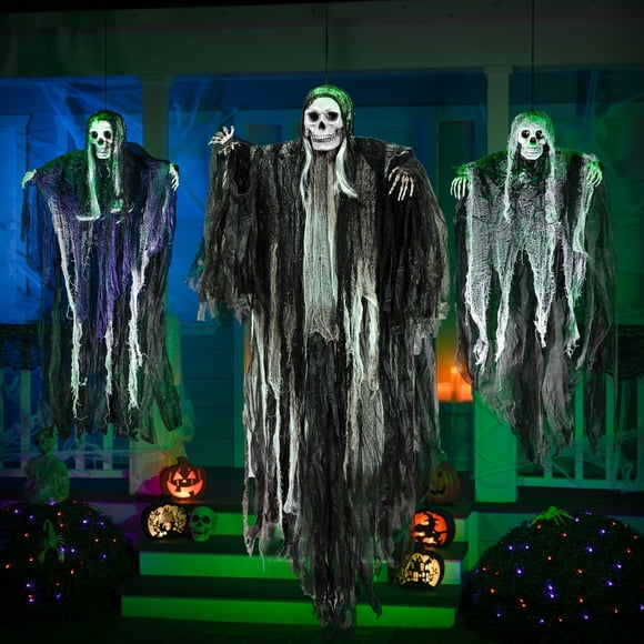 Joyfy 3 Pack Halloween Hanging Ghosts, Scary Skeleton Ghosts Grim Reapers Decorations for Halloween Indoor Outdoor Yard Home Decorations
