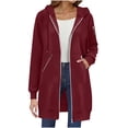 thumbnail image 1 of Yanlir Veste à Capuche à Manches Longues pour Femmes Doublée en Polaire Confortable Fermeture Éclair devant Vêtement d'Extérieur Décontracté Hiver Chaud Chandail Doux Tissu Poches Mode Urbaine (Vin, G), 1 of 5