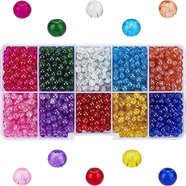 CHUANK 100pcs 10 Color Crackle Glass Beads 10mm Handcrafted Lampwork Round Crystal Beads Bulk