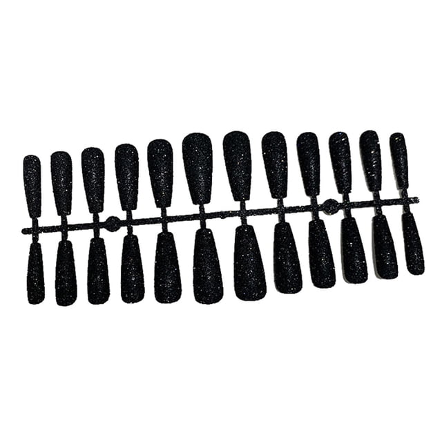 Maoww 24 Pieces False Nails Glitter Shimmering Powder Full Cover Artificial Nail Tips Simple Operation Fingernail Decal DIY Accessory black