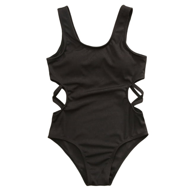 Girls One Piece Swimsuit Striped Ruffle Girls Swimsuits Quick Dry Bathing Suit 9-10 Years