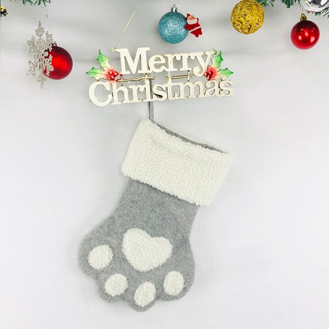 Bas de Noël Motif Patte d'Animal Bas de Cheminée Suspendus pour Décoration de Noël, Gris