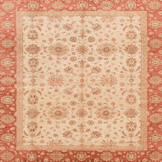 Ahgly Company Indoor Square Abstract Indian Saffron Orange Oriental Area Rugs, 5' Square