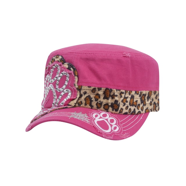 Top Headwear Womens Print Adjustable Cadet Cap - Pink - Studded Paw Print