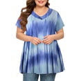 thumbnail image 4 of Heliisoer Hauts pour Femmes Grande Taille Imprimé Teinture sur Nœuds Manches Courtes Blouse à Col en V Plissée, 4 of 9
