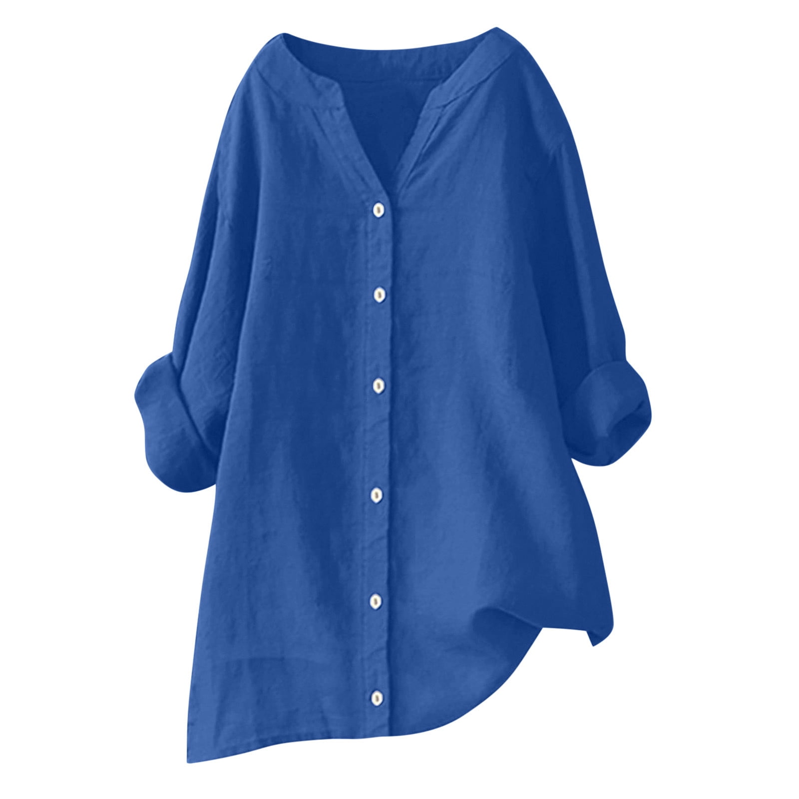 AherBiu Plus Size Tops for Women Cotton Linen Button down Shirts Causal Long Sleeve Fall Loose Fitting Blouses